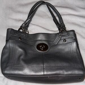 Coach Pebbled Leather Shoulder Tote in Charcoal